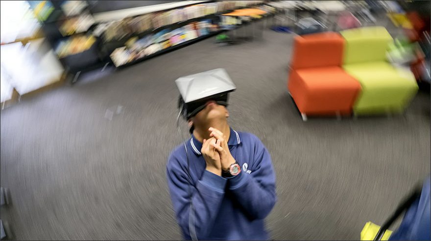 MELBOURNE, AUSTRALIA- 14 AUGUST 2014: Student of Jackson School  Aaron Gonsalves  use the Oculus Rift at their school  in Melbourne on Wednesday 14 August  2014. AP  / LUIS ENRIQUE ASCUI