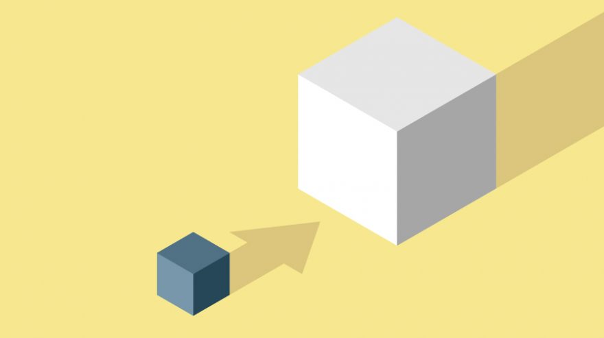 Image of a smaller cube moving toward a bigger cube.
